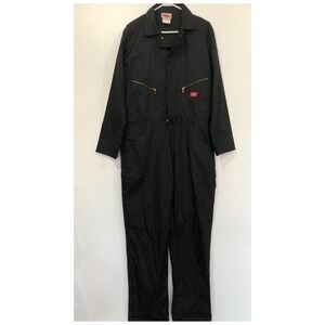 Dickies Black Coverall Jumpsuit Workwear‎ Gold Zipper Front Black L-Tall